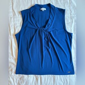 Calvin Klein Vibrant Blue Faux Tie Neck Sleeveless Top